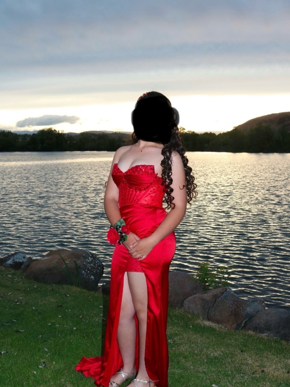 Red Strapless Prom Dress with Front Slit